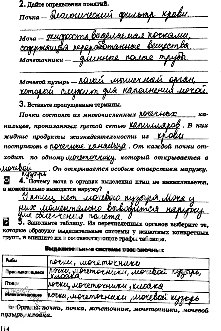 Иллюстрация к решению «Страница 114 с ответами ГДЗ Латюшин Рабочая тетрадь 7 класс (Биология)», 1