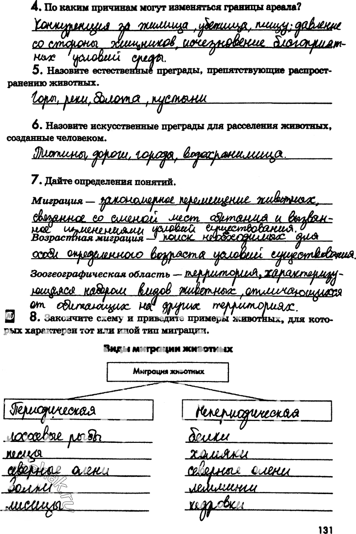Иллюстрация к решению «Страница 131 с ответами ГДЗ Латюшин Рабочая тетрадь 7 класс (Биология)», 1