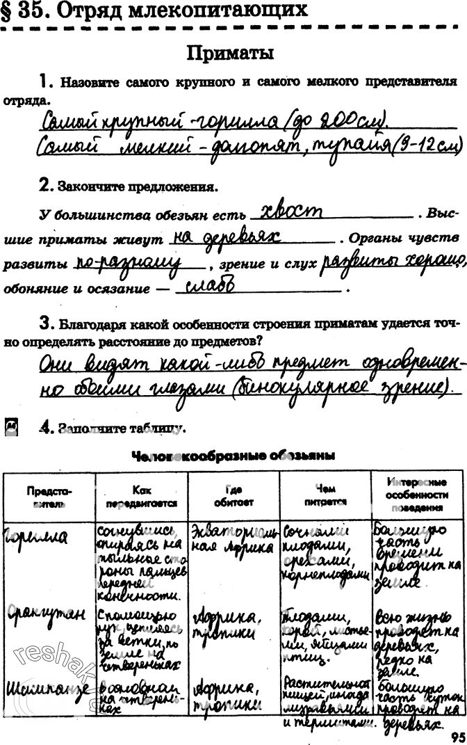 Иллюстрация к решению «Страница 95 с ответами ГДЗ Латюшин Рабочая тетрадь 7 класс (Биология)», 1