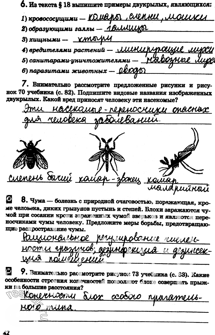 Иллюстрация к решению «Страница 42 с ответами ГДЗ Латюшин Рабочая тетрадь 7 класс (Биология)», 1