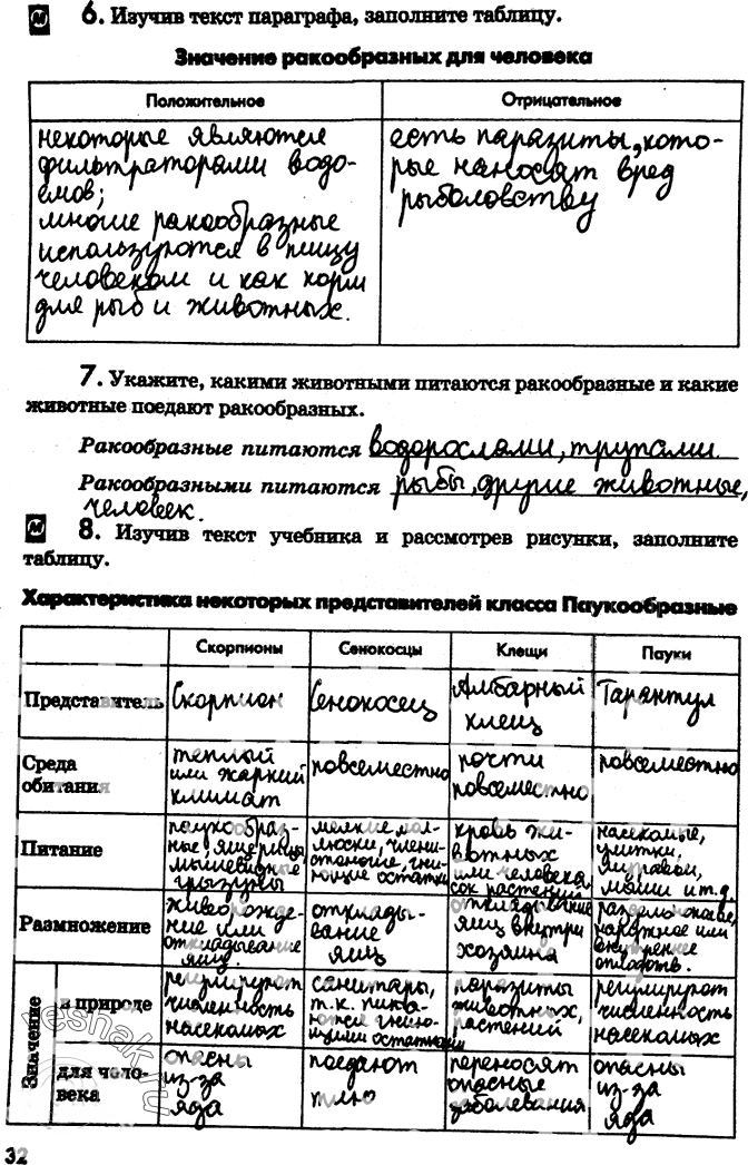 Иллюстрация к решению «Страница 32 с ответами ГДЗ Латюшин Рабочая тетрадь 7 класс (Биология)», 1