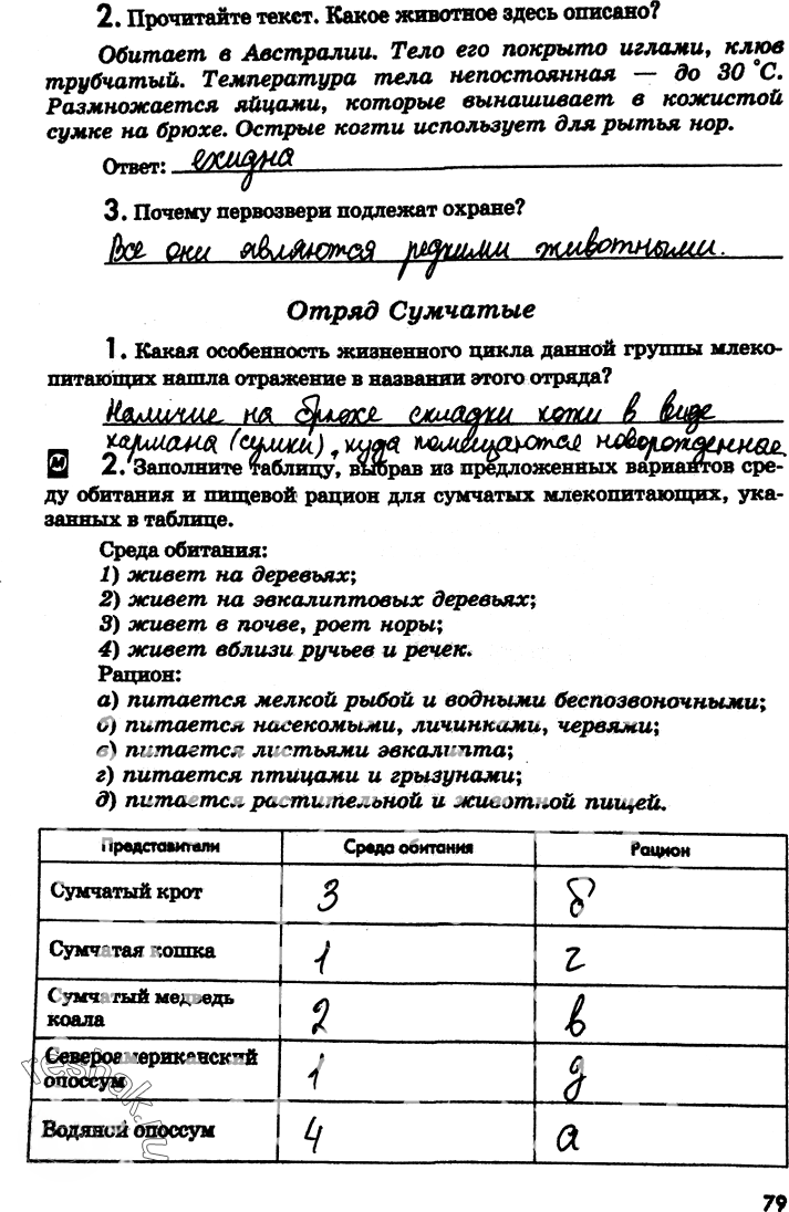 Иллюстрация к решению «Страница 79 с ответами ГДЗ Латюшин Рабочая тетрадь 7 класс (Биология)», 1